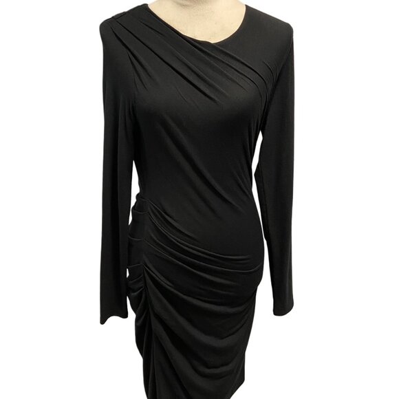 Banana Republic Jersey Black Long Sleeve Side Ruched Midi Dress, size S - Picture 2 of 8